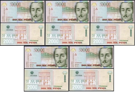 Colombia - 5 pcs x 2000 Pesos 17.06. 2012 - P. 457p - UNC