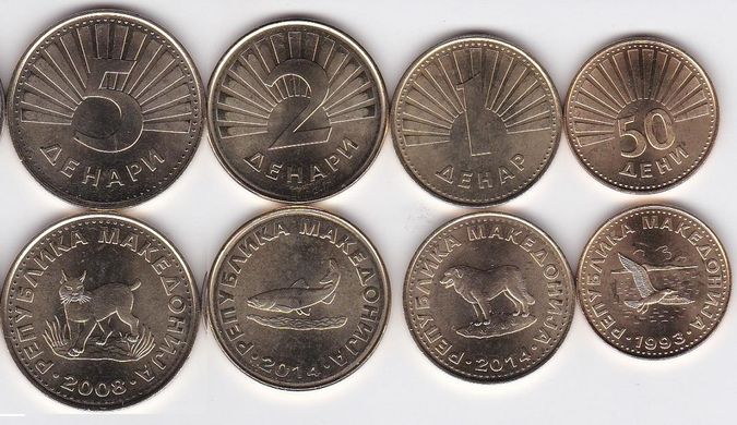 Macedonia - set 4 coins 50 Deni 1 2 5 Denari 1993 - 2014 - UNC