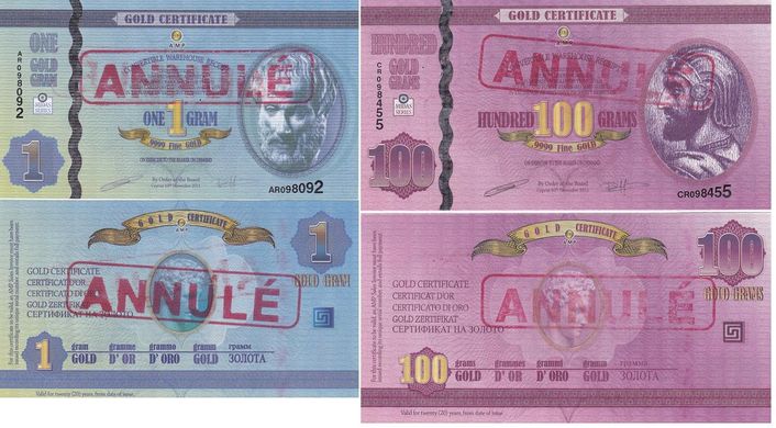 Кипр AMP - 1 + 100 Grams Gram Gold Certificate Annule 2011 - UNC