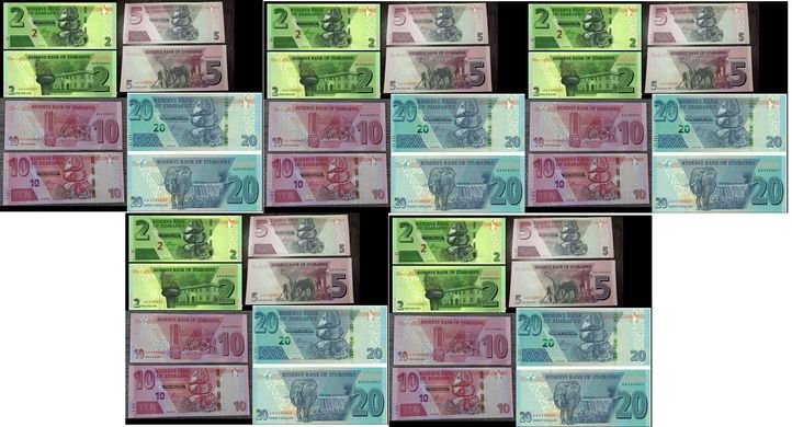 Зимбабве - 5 шт х набор 4 банкноты 2 5 10 20 Dollars 2019 ( 2020 ) - HYBRID - UNC