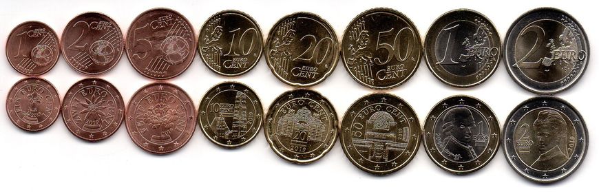 Австрия - набор 8 монет - 1 2 5 10 20 50 Cent 1 2 Euro 2019 - UNC