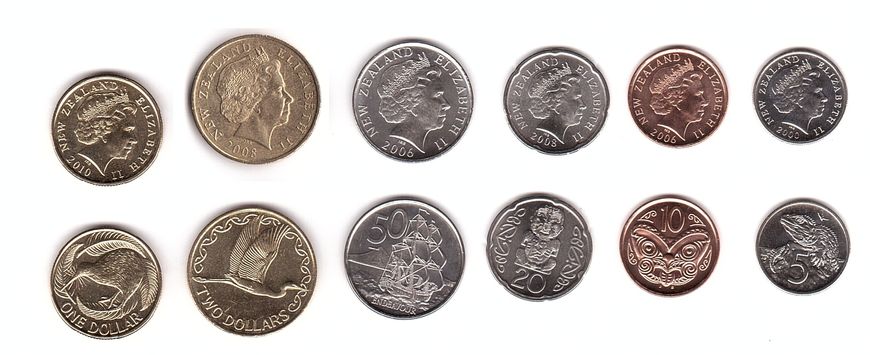 New Zealand - 5 pcs x set 6 coins 5 10 20 50 Cents 1 2 Dollars 2000 - 2010 - UNC