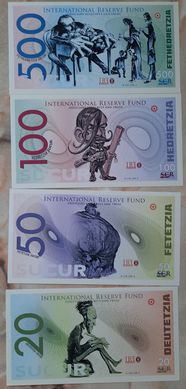 Super Currency Супер валюта - набір 4 банкноти 20 50 100 500 DEUTETZIA 2019 - Polymer - Fantasy Note - UNC