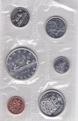 Канада - набір 6 монет 1 5 10 25 50 Cents 1 Dollar 1966 - у запайці - срібло - UNC