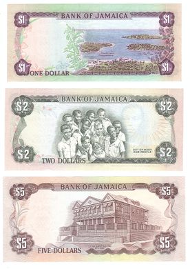 Ямайка - набор 3 банкноты 1 2 5 Dollars 1978 P. CS3 25th Anniversary of the Coronation matching serial number - aUNC / UNC
