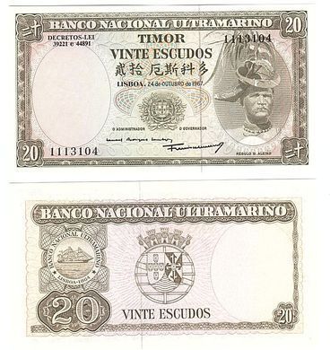 Тимор - 20 Escudos 1967 - Pick 26a(7) - aUNC / UNC