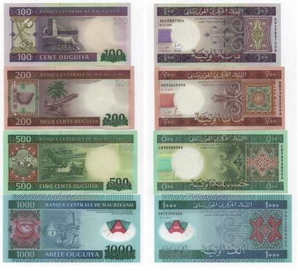 Mauritania - set 4 banknotes 100 200 500 1000 Ouguiya 2013 - 2015 - UNC
