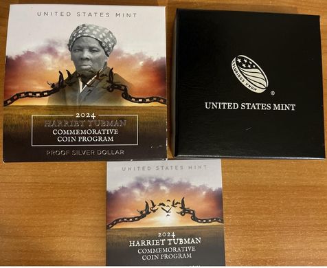 США - 1 Dollar 2024 - P - Гарриет Табман / Tubman - comm. срібло - в коробці з сертифікатом - PROOF