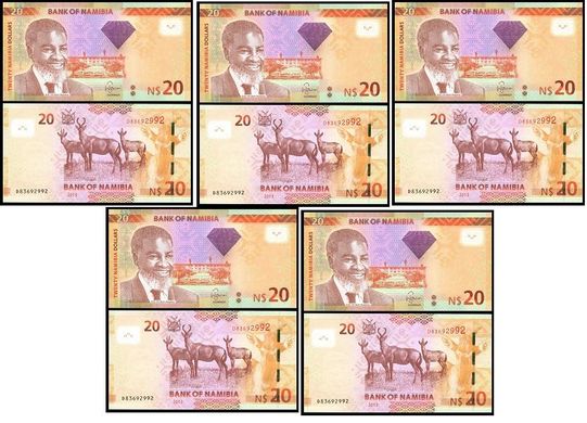 Namibia - 5 pcs х 20 Dollars 2013 - P. 12b - UNC