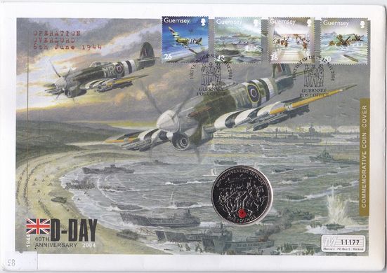 Guernsey - 5 Pounds 2004 - 60th Anniversary of the Normandy Landings - comm. - in an envelope - UNC