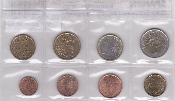 Spain - set 8 coins 1 2 5 10 20 50 Cent 1 2 Euro 1999 - 2002 - XF