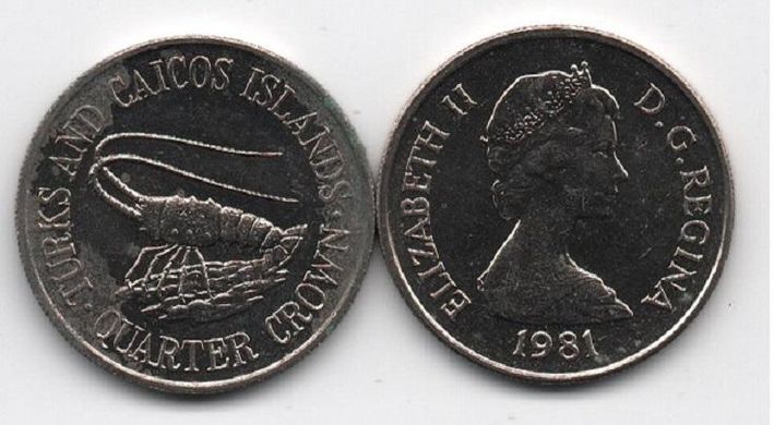 Острова Теркс и Кайкос - 5 шт х 25 ( Quarter ) Crown 1981 - aUNC