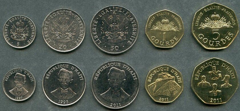 Гаити - набор 5 монет 5 20 50 1 5 Gourdes 1995 - 2011 - UNC