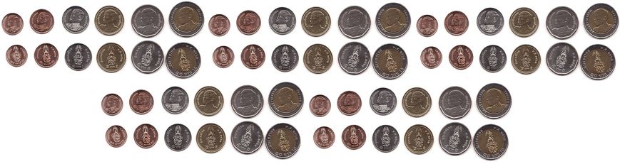 Таиланд - 5 шт х набор 6 монет 25 50 Satanga 1 2 5 10 Baht 2018 - 2021 - UNC