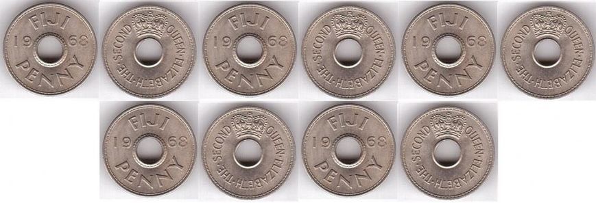 Фіджі - 5 шт х 1 Penny 1968 - XF / VF