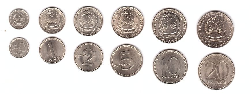Ангола - набір 6 монет 50 Lwei 1 2 5 10 20 Kwanzas 1975 - 1978 - aUNC / UNC