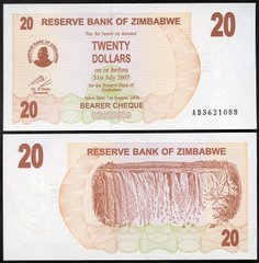 Зимбабве - 20 Dollars 2006 - cheque - Pick 40 - UNC