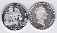 Острова Кука - 5 Dollars 1992 - 500 лет открытию Америки - корабль Астролябия - comm. - UNC