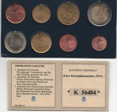 Finland - set 8 coins 1 2 5 10 20 50 Cent 1 2 Euro 2001 - 2004 - carton - UNC / aUNC