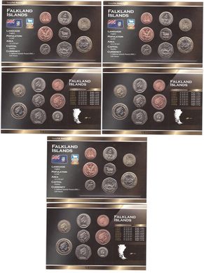 Фолклендские острова - 3 шт х набор 8 монет 1 2 5 10 20 50 Pence 1 2 Pounds 1998 - 2004 - в картонке - UNC