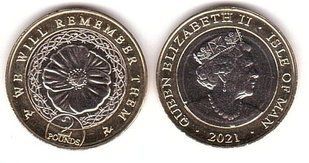 Острів Мен - 2 Pounds 2021 - День пам'яті / Квітка маку / - UNC