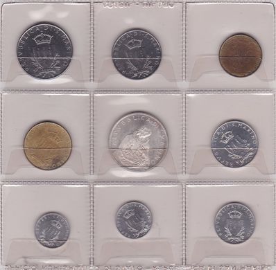 Сан Марино - набор 9 монет 1 2 5 10 20 50 100 200 500 Lire 1979 - в чехлі - срібло - aUNC / XF