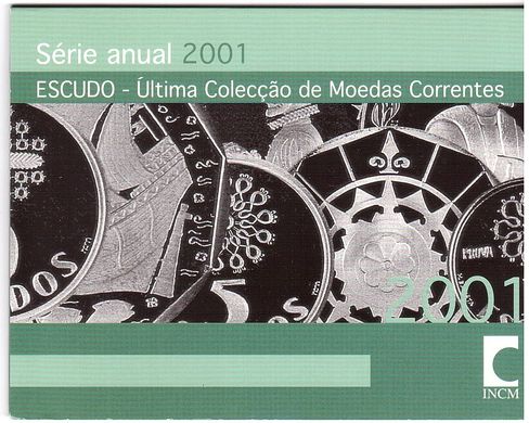Португалия - набор 7 монет 1 5 10 20 50 100 200 Escudos 2001 в холдере - UNC