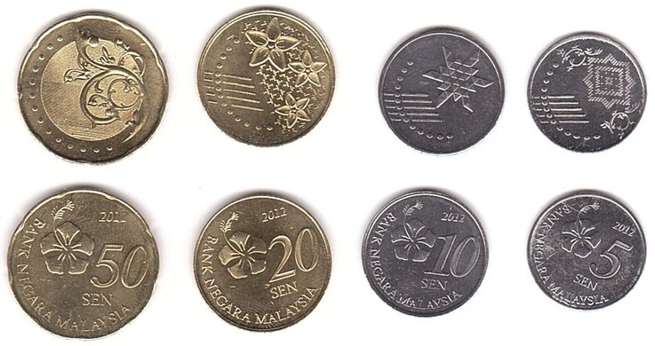 Малайзия - 5 шт х набор 4 монеты 5 10 20 50 Sen 2012 - UNC