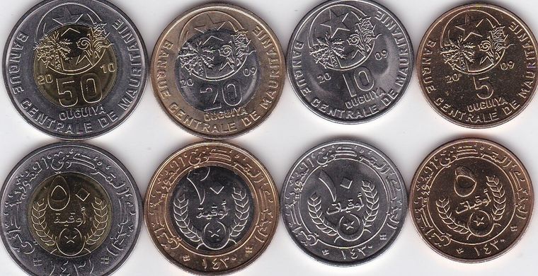 Мавритания - набор 4 монеты 5 10 20 50 Ouguiya 2009 - 2010 - aUNC / UNC