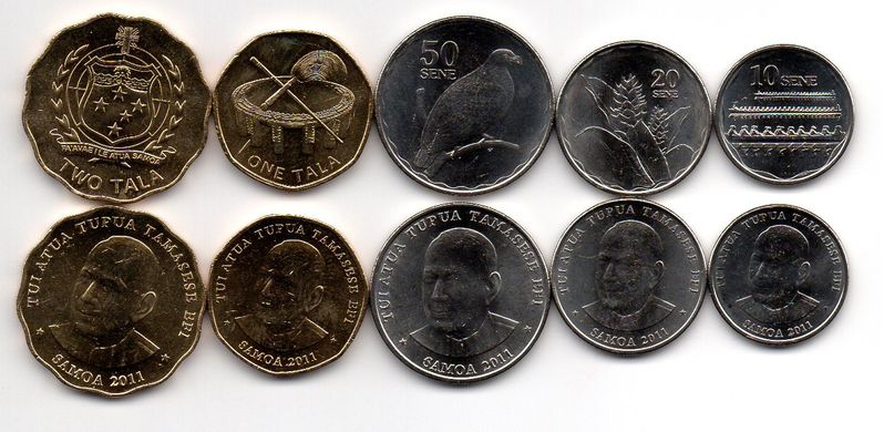 Самоа - набір 5 монет 10 20 50 Sene 1 2 Tala 2011 - UNC