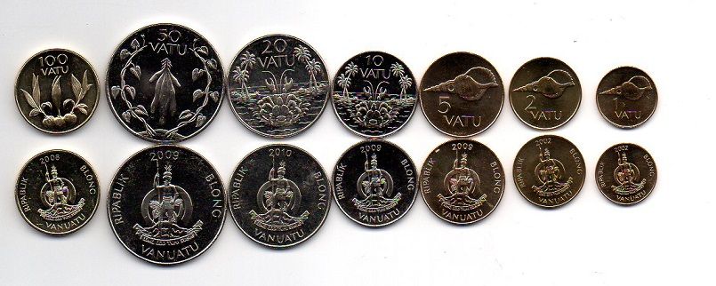 Вануату - 5 шт х набір 7 монет 1 2 5 10 20 50 100 Vatu 2002 - 2009 - UNC