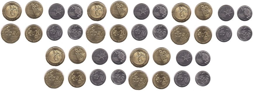 Малайзия - 5 шт х набор 4 монеты 5 10 20 50 Sen 2012 - UNC