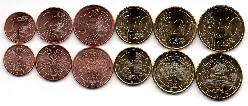 Австрия - набор 6 монет - 1 2 5 10 20 50 Cent 2019 - UNC