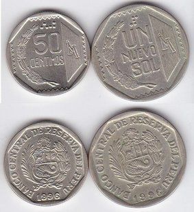 Peru - set 2 coins 50 Centimos 1 Nuevo Sol 1996 - XF / VF