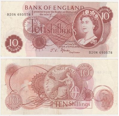 Великобритания / Англия - 10 Shillings 1966 - 1970 - Pick 373c - VF