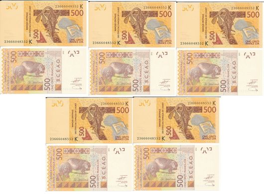 Западная Африка / Сенегал - 5 шт х 500 Francs 2023 - letter K - UNC