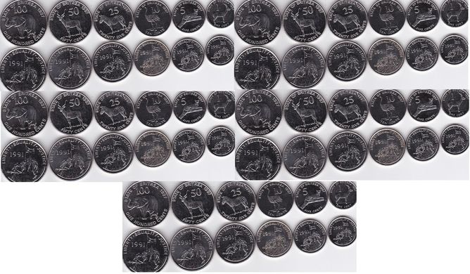Еритрея - 5 шт х набір 6 монет 1 5 10 25 50 100 Cents 1997 - UNC