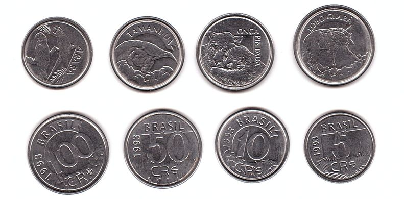 Бразилія - ​​набір 4 монети 5 10 50 100 Centavos 1993 - UNC