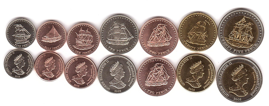 Остров Столтнофф - набор 7 монет 1/2 1 2 5 10 20 25 Pence 2008 - UNC / aUNC