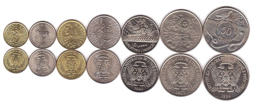 São Tomé and Príncipe - set 7 coins 50 Centimos 1 2 5 10 20 50 Dobras 1977 - 1990 - aUNC / XF+