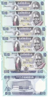 Zambia - 5 pcs x 10 Kwacha 1986 - 1988 - P. 26e - UNC
