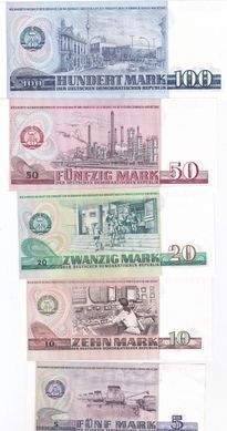 Німеччина / НДР - набір 5 банкнот 5 10 20 50 100 Mark 1975 - aUNC / UNC