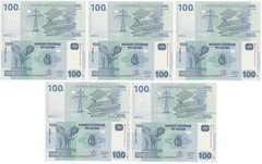 Конго ДР - 5 шт х 100 Francs 2022 - UNC