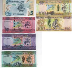 Solomon Islands - set 5 banknotes 5 10 20 50 100 Dollars 2013 - 2021 - UNC