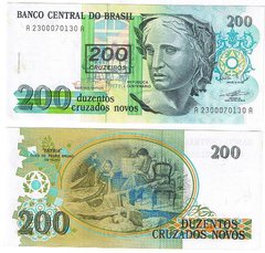Бразилия - 200 Cruzeiros on 200 Cr. Novos 1990 - P. 225b - aUNC / UNC