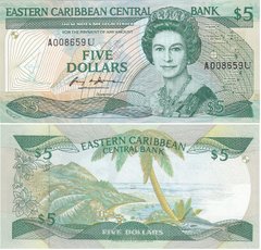 Восточные Карибы - 5 Dollars 1985 - 1988 - Letter A - Pick 18a - UNC