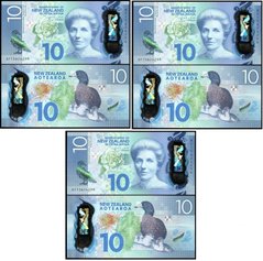 Нова Зеландія - 3 шт х 10 Dollars 2015 / 2016 - Polymer - Pick 192 - UNC