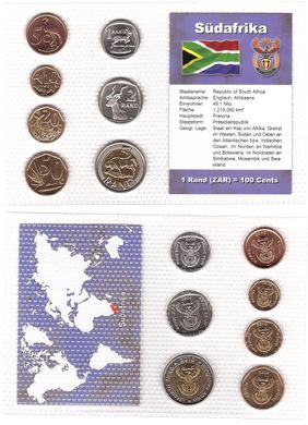 ПАР - набір 7 монет 5 10 20 50 Cents 1 2 5 Rand 2008 - 2010 - у блістері - UNC