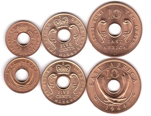 Восточная Африка - набор 3 монеты 1 5 10 Cents 1957 - 1964 - без буклета - aUNC
