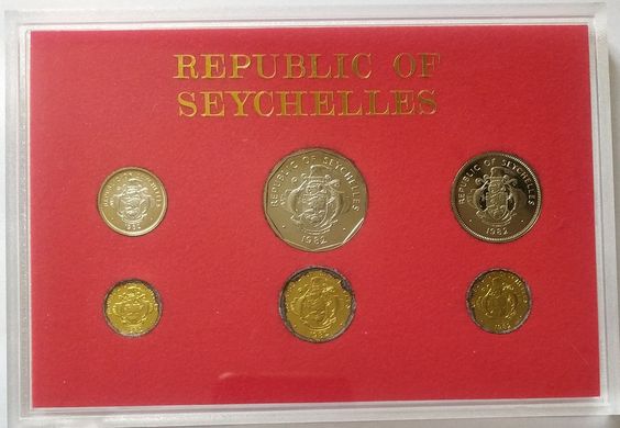 Seychelles - set 6 coins 1 5 10 25 Cents 1 5 Rupees 1982 - in a case - Proof / XF